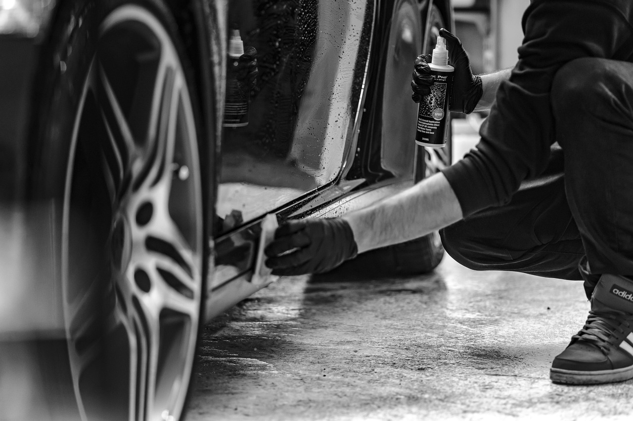 Professional detailing equipment and workspace showing modern automotive facility standards
