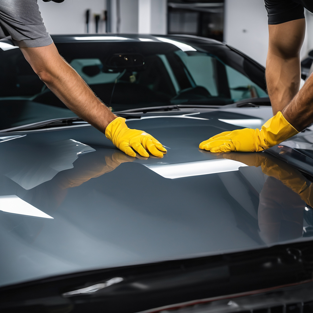 Professional technician applying protective coating to luxury vehicle surface